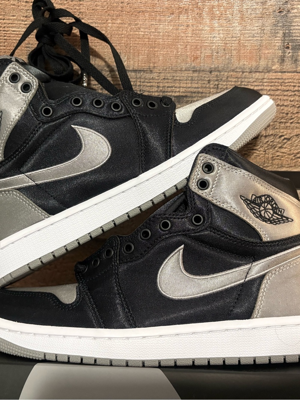 Nike Air Jordan 1 Mid Black and Silver satin Men's Sneakers